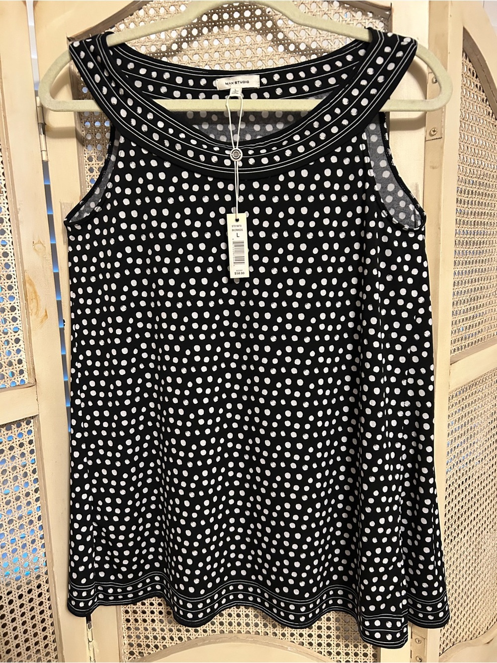 Max Studio Black and White Polka Dot Sleeveless A-Line Dress - Picture 1 of 7